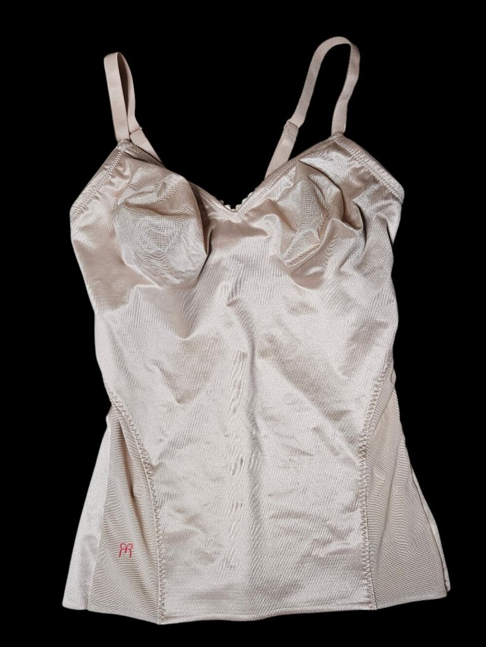 Ruby Ribbon Light Support Cami SZ 38 Nude Beige Built-In Bra Smoothing Sheer